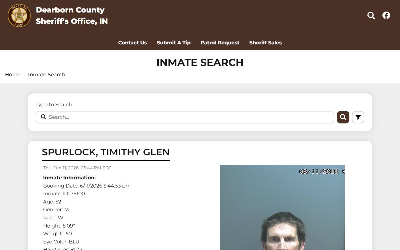 Ohio County inmate population search through Dearborn County roster